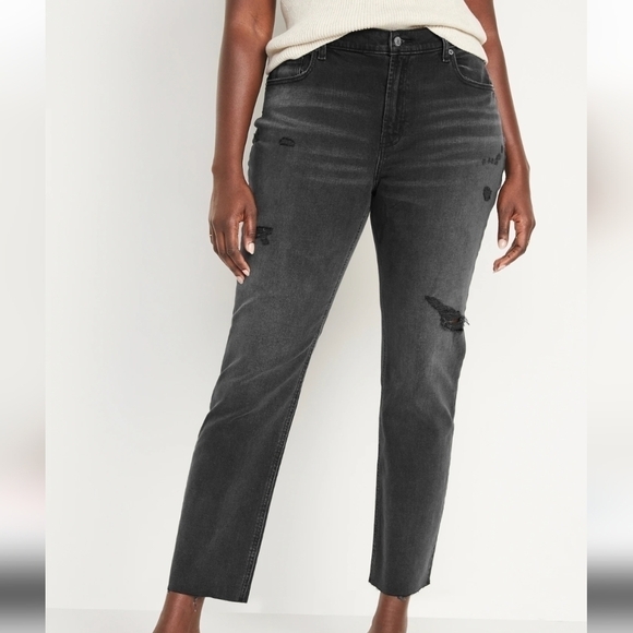 16 - Old Navy | Mid-Rise Boyfriend Straight Ripped Black Jeans - Picture 1 of 5